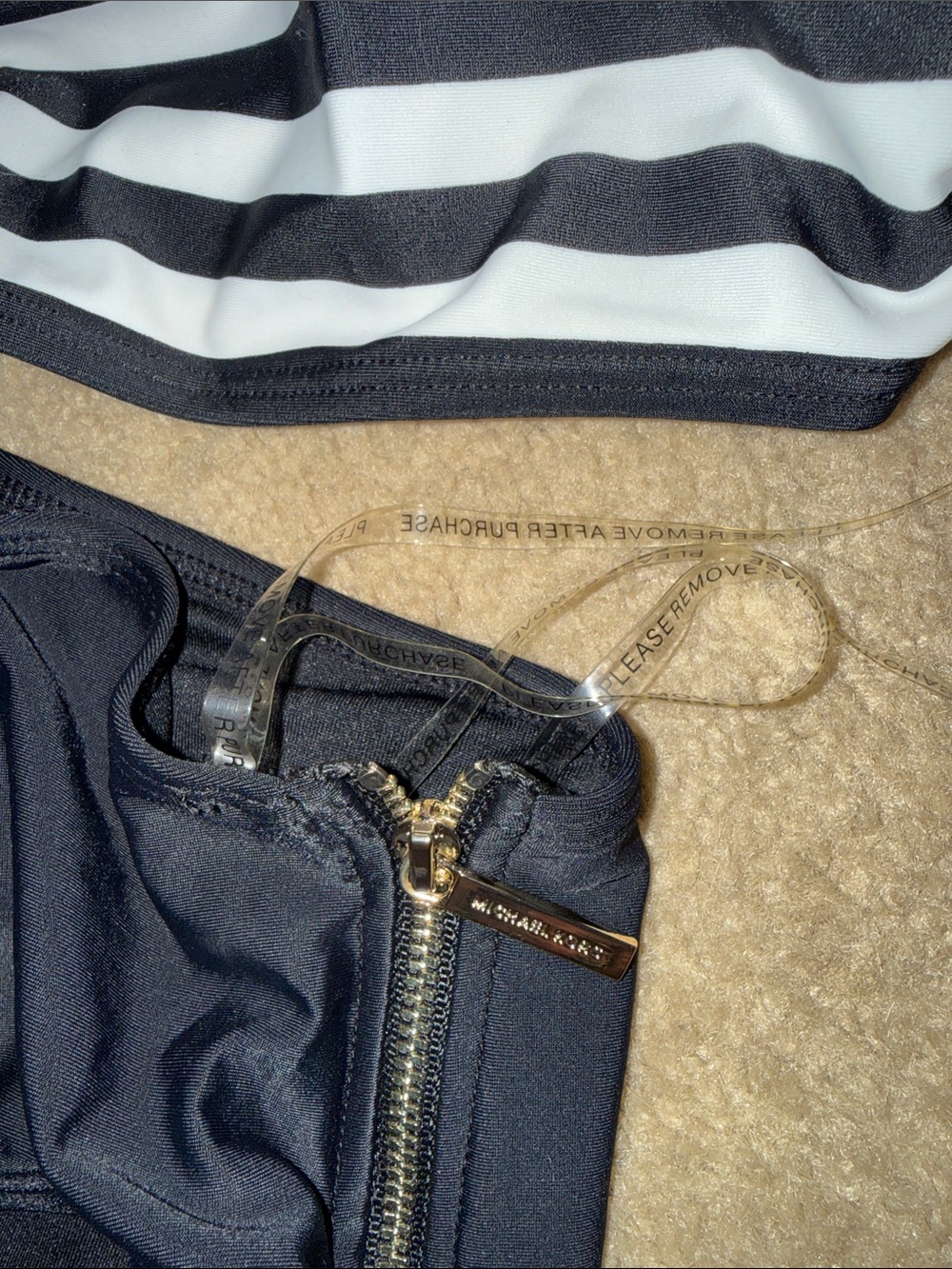 MICHAEL by Michael Kors One-Shoulder Stripe One-Piece Swimsuit Resort Vacation - Picture 4 of 8
